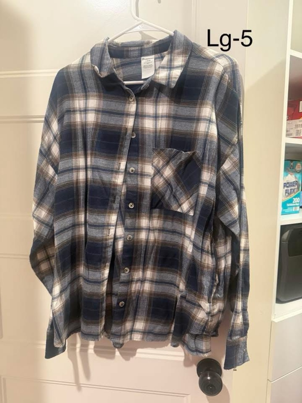 Blue and White Plaid Button-Up Shirt